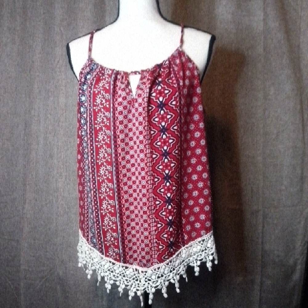 No Boundaries Red and White Embellished Camisole